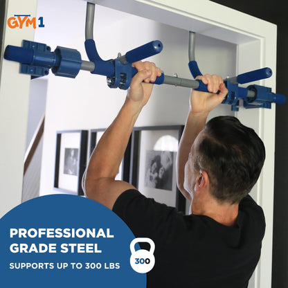 Gym1 6-Piece Doorway Gym Indoor Playground - 6-Piece, Blue - Indoor Playset with Sensory Swing, Pull-Up Bar & Rings, Trapeze, Ladder & Knotted Rope