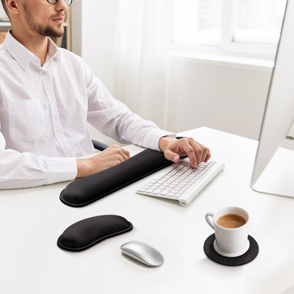 Gimars Upgrade Enlarge Silky and Superfine Fabric Gel Memory Foam Keyboard Wrist Rest Set, Ergonomic Keyboard Mouse Wrist Support for Typing Pain Relief, Comfort for Office, Gaming, Computer, Black