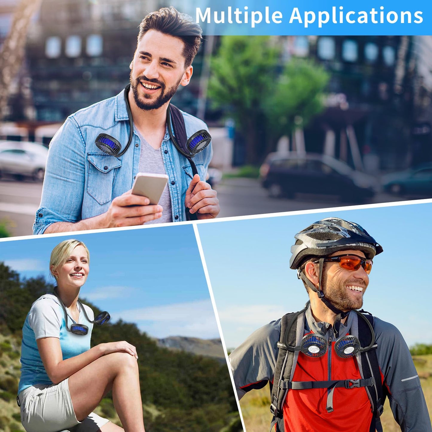 HandFan 10000mAh Portable Neck Fan Rechargeable, 48Hrs Long-Lasted Wearable Personal Fans, Hands Free Necklace Fans, Hanging Cooling Fan for Travel, Hiking, Fishing, Gifts for Women Men