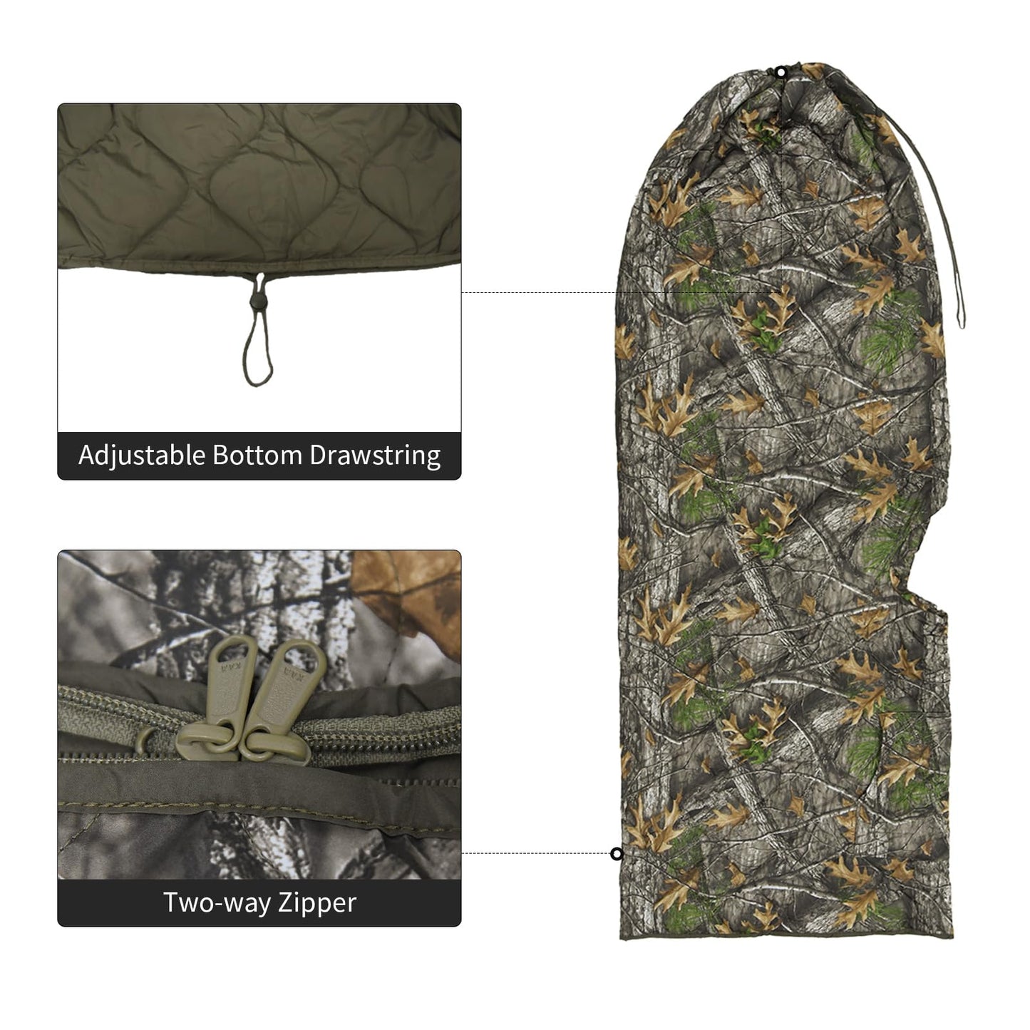 LOOGU Camo Blanket Waterproof Poncho Liner Military Zipper Insulated Sleeping Bag Outdoor Camping Hiking Hunting Travel Survival Backpacking