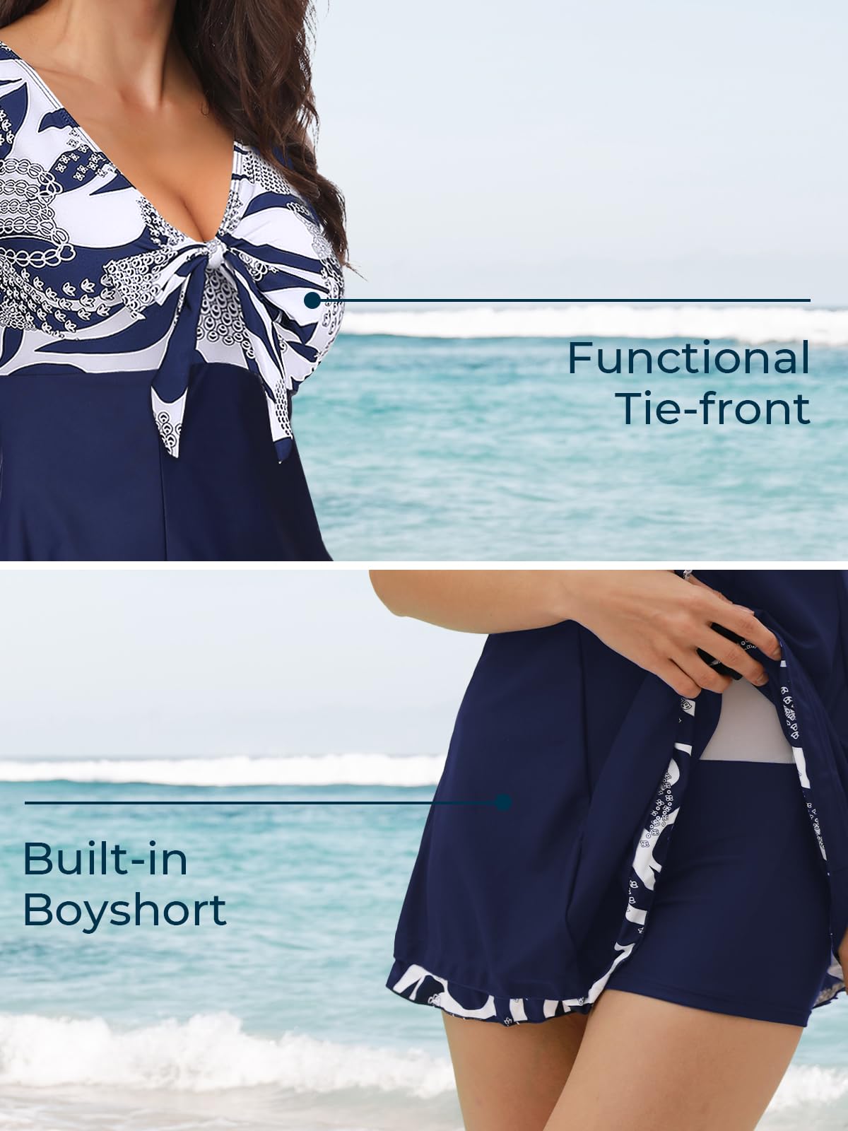 MiYang Women's One Piece High Waist Padded Swim Dress, Navy Flower, Tag Size 4XL=XL (US 16-18)