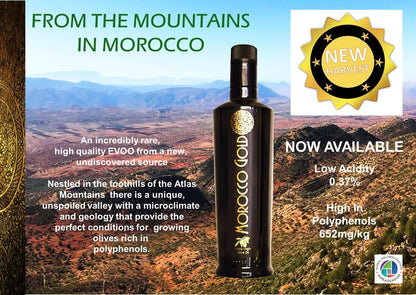 Morocco Gold New Harvest Extra Virgin Olive Oil Early Harvest – Cold Pressed – Polyphenol Rich 652mg/kg EVOO Fresh Harvest Pure and Natural. 500ml/17 Fl Oz