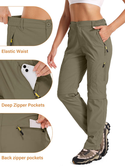Hiking Pants Women Convertible Outdoor Lightweight Quick Drying Travel Zip Off Shorts Safari Pants, 4409,Khaki, 14