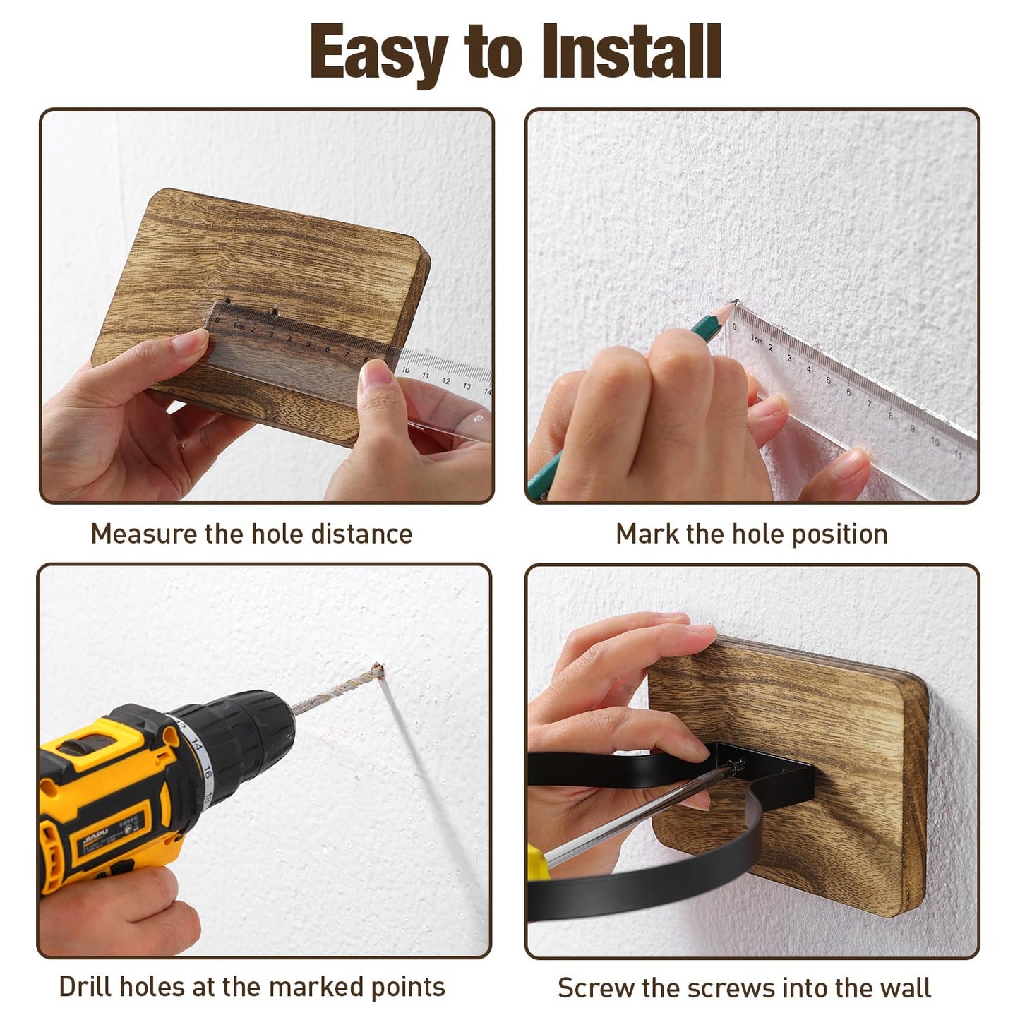 4 Pcs Wall Mount Basketball Holder with Wooden Base, Ball Storage Holders Display Rack for Autograph Basketball, Football, Soccer, Volleyball Collection, Sports Accessories Organizer for Player Fans