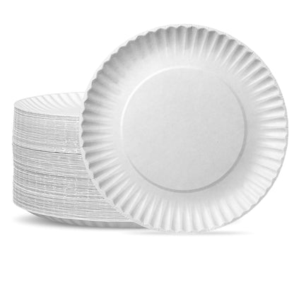 GUSTO [9 Inch - 200 Count Uncoated White Paper Plates - Disposable Party Decorative Paper Plates for Crafts - (Formerly Comfy Package)