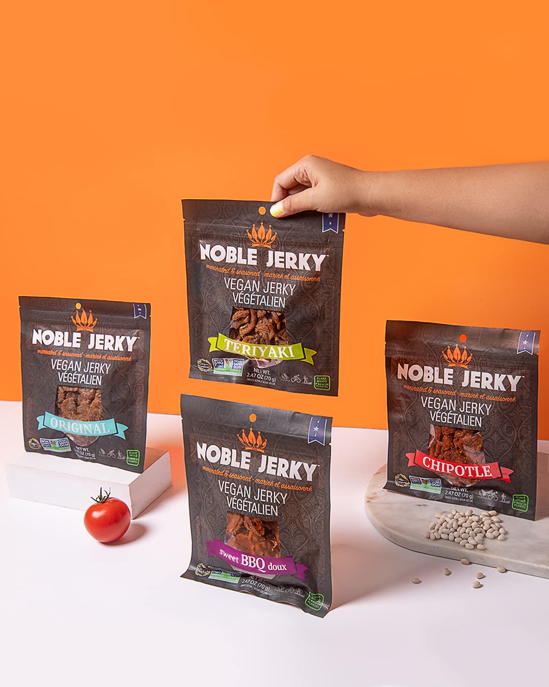 Noble Jerky - Healthy Vegan Plant Protein + Energy Non-GMO Meat Free 100% Natural 4 Bags (2.47 oz each Bag)