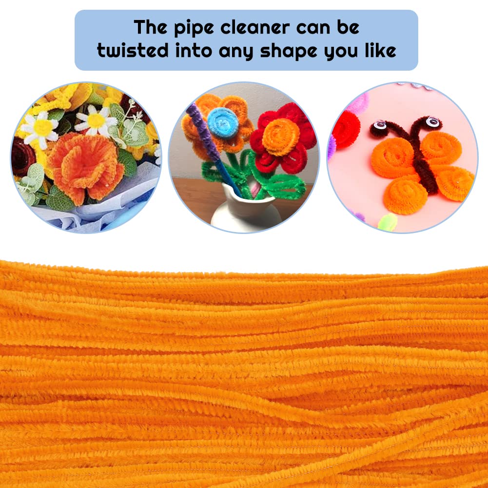 110 Piece Orange Craft Pipe Cleaners - Chenille Stem Art Supplies for Home Decoration Projects