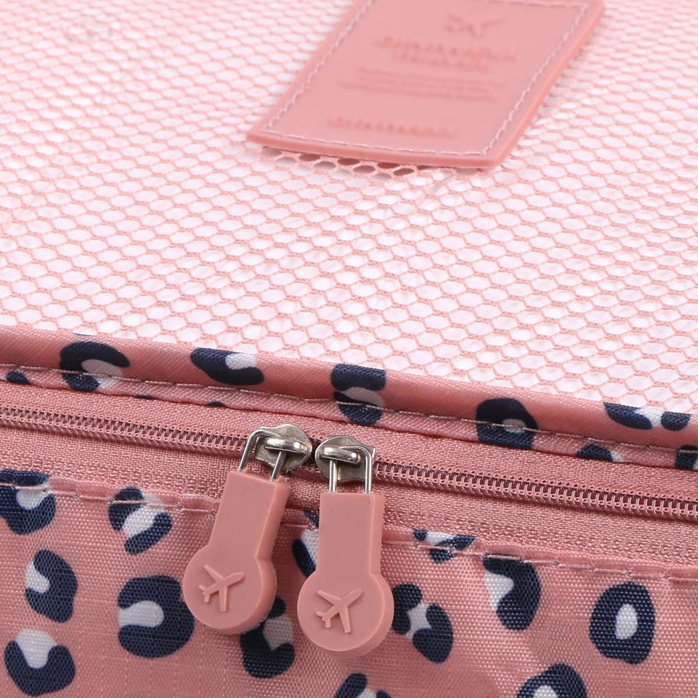 Luggage Cubes,Mossio 7 Pack Lightweight Toiletry Organizer Space Saver Travel Accessories Pink Leopard