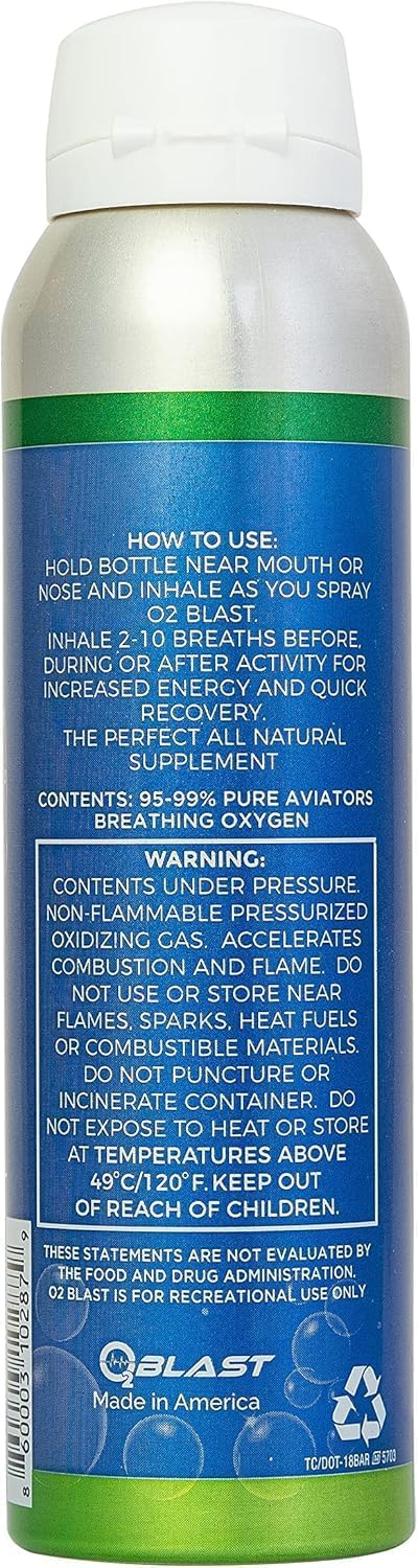 O2 Blast - Pure Oxygen Supplement - Filled with 99.99% Pure Oxygen to Support Fast Recovery, Increase Stamina & Enhance Focus for High Altitude and Action Sports, 4L Portable Can Flip-Top Cap, 3-Pack