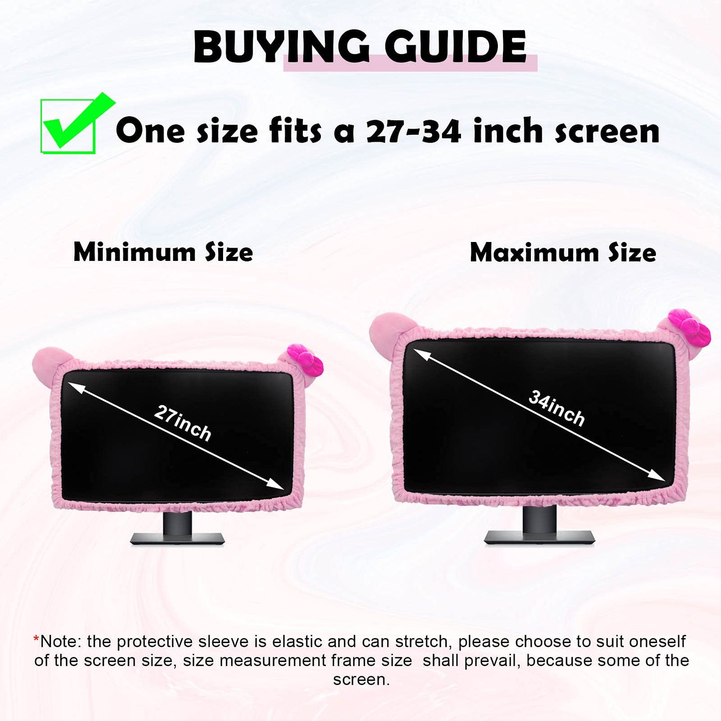 Kakurookie 23'' - 34'' Computer Monitor Protective Cover with Cat Ear Design, Cute Monitor Dust Cover with Furry Design, Elastic Dustproof, Suitable for PC, Tablet, TV