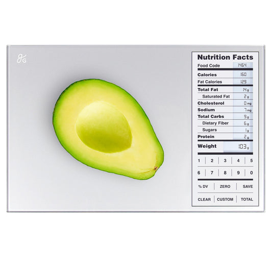 Greater Goods Nutrition Scale (Non‑Connected) – Food Grade Glass, 2,000 Food Codes Preloaded, Compact (9.33"x6.02"x0.91") for Portion Control & Meal Prep