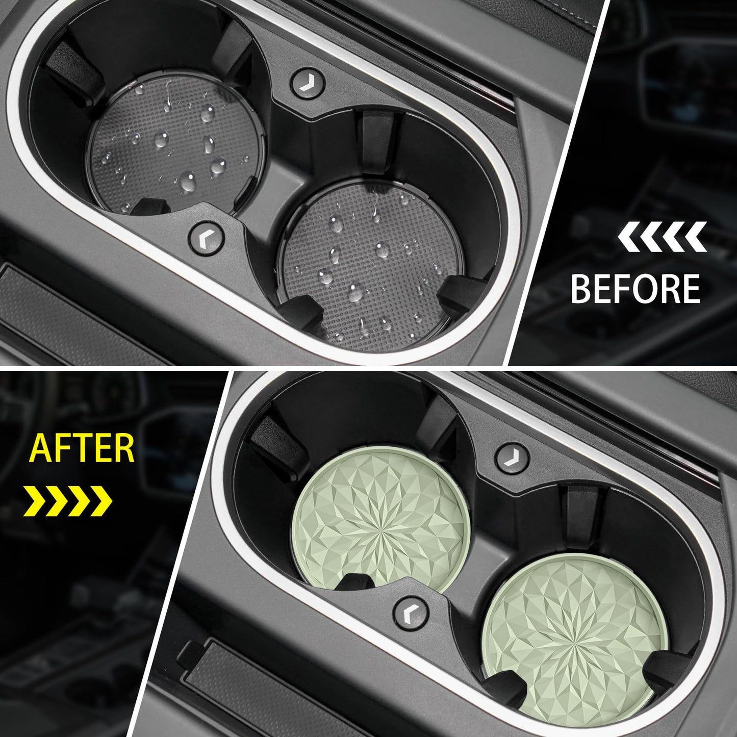 ME.FAN Car Coasters for Cup Holders [4 Pack] - 2.75In Silicone Auto Mug Mats - Universal Non-Slip Recessed Car Interior AccessoriesDesert Sage