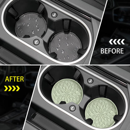 ME.FAN Car Coasters for Cup Holders [4 Pack] - 2.75In Silicone Auto Mug Mats - Universal Non-Slip Recessed Car Interior AccessoriesDesert Sage