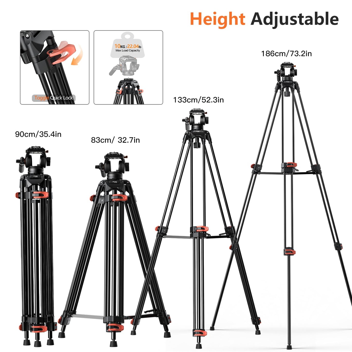Heavy Duty Tripod Professional Video Tripod Aluminium 72inch with 360 Degree Fluid Head for Canon Nikon DSLR Camcorder Cameras Spotting Scopes