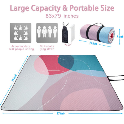 PY SUPER MODE Picnic Blankets Extra Large, Waterproof Foldable Outdoor Beach Blanket Oversized 83x79” Sandproof, 3-Layer Picnic Mat for Camping, Hiking, Travel, Park, Concerts(Abstract Pink)