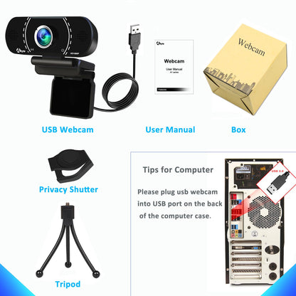 Akyta Webcam, 1080p Webcam for pc,with Noise-Canceling Microphone/Privacy Cover,Wide Angle 110°, Plug and Play USB Web Camera for Desktop Computer PC Laptop Mac Video Calling/Streaming/Zoom Conference