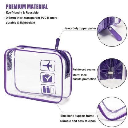 MODENGKONGJIAN TSA Approved Toiletry Bag, 3 Pcs Clear Toiletries Bags Quart Size Travel Makeup Cosmetic Bag for Women Men, Carry on Airport Airline Compliant Bag (Purple)