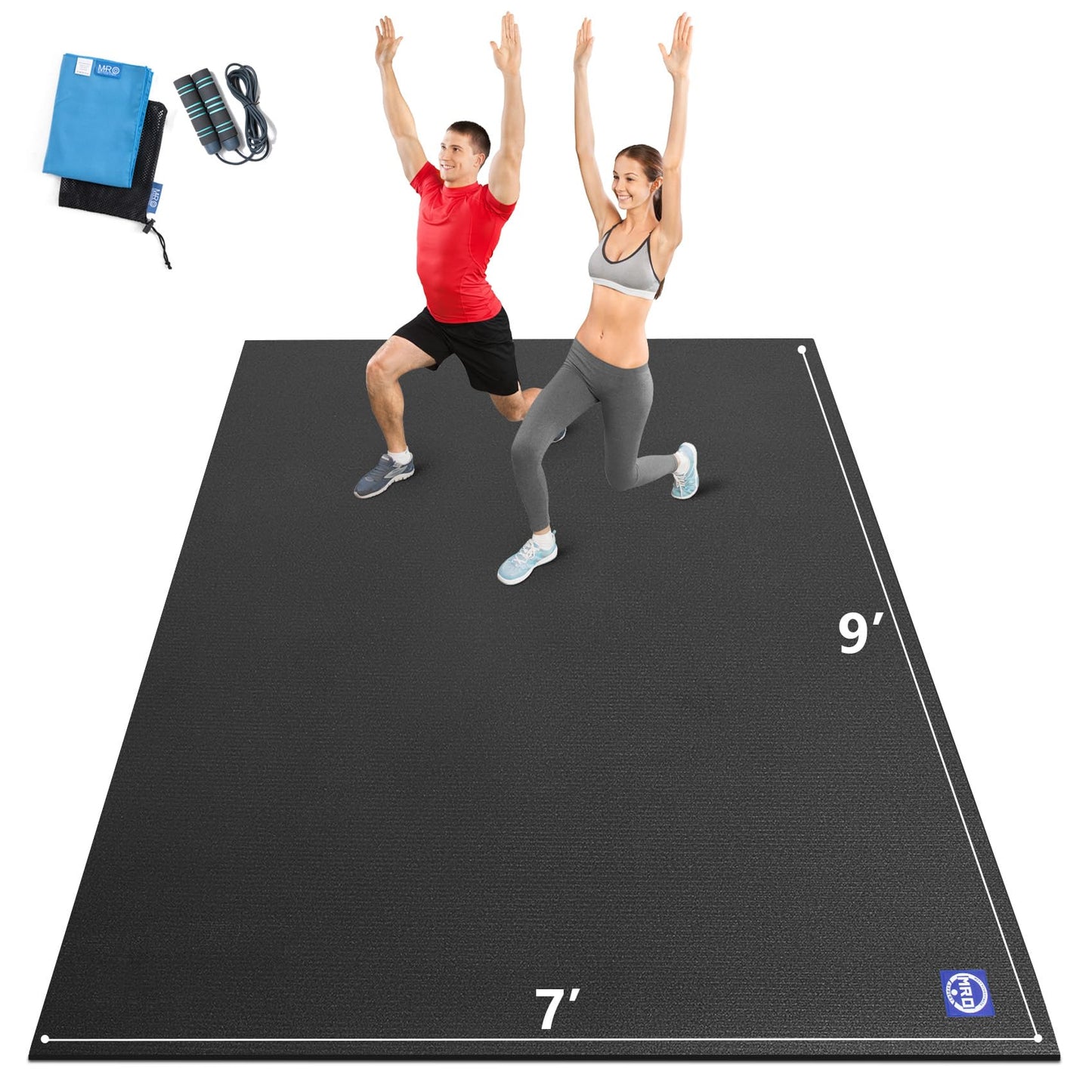 MRO Extra Large Exercise Mat 12'x7'/9'x7'/7'x7'/7'x5'(7mm), High-Density Workout Mats for Home Gym Flooring, Non-Slip, Extra Thick Durable Cardio Mat, Ideal for Plyo, MMA, Jump Rope - Shoe Friendly
