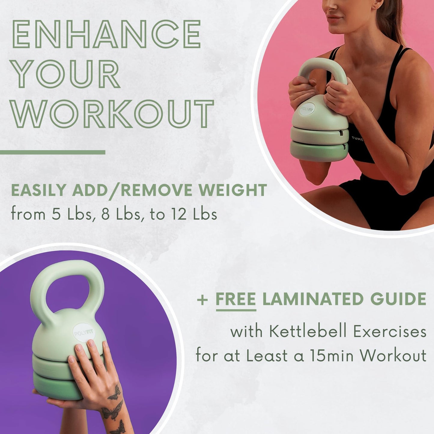 Polyfit Adjustable Kettlebell | 5 lb - 12 lb | Kettlebell Weights Set for Home Gym