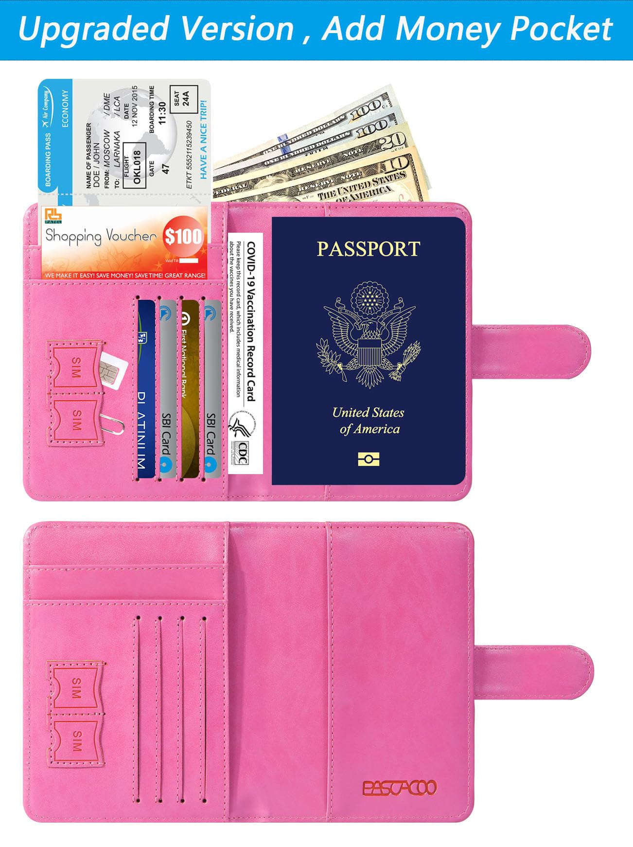 Passport Holder Cover Wallet RFID Blocking Leather Card Case Travel Accessories for Women Men (Pink)