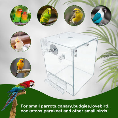 PINVNBY Bird Bath Box for Cage,Transparent Parakeet No-Leakage Bathtub Hanging Cube Tube Shower Box Cages Accessory with Water Injector and Balls Toys for Pet Birds Canary Parakeet Cockatoos (8 Pcs)