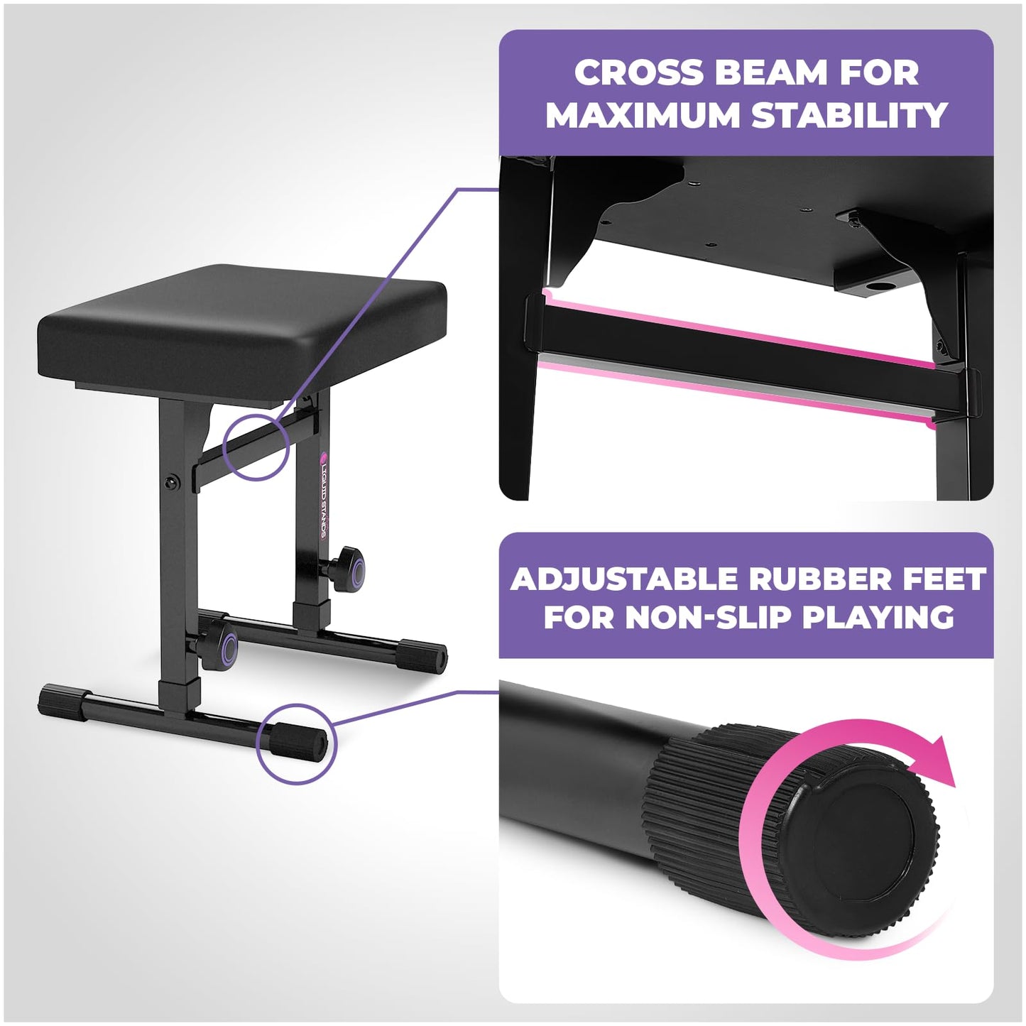 Liquid Stands Portable Heavy Duty Digital Piano Stand & Bench Set - Adjustable Keyboard Music Stand & Seat for 54-88 Key Electric Pianos