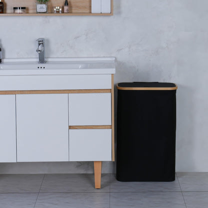 Merkisa 60L Slim Laundry Hamper,Laundry Basket with Lid,Tall Hamper for Laundry,Dirty Cloth Hamper with Bamboo Handle for Toys,Towels, Clothes Organizing,Black