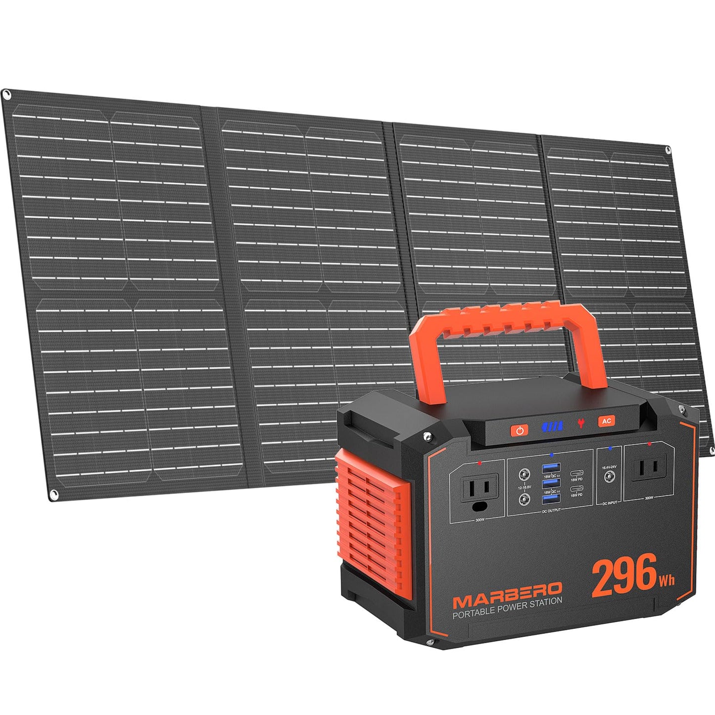 MARBERO 296Wh Solar Generator with Solar Panel Included 300W Portable Power Station with 60W Foldable Panel Set Solar Power Bank with AC Outlets for Camping Home Backup Outdoor Emergency Travel