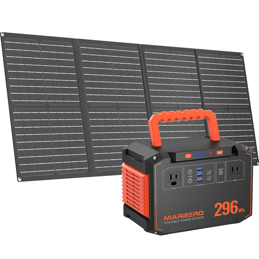 MARBERO 296Wh Solar Generator with Solar Panel Included 300W Portable Power Station with 60W Foldable Panel Set Solar Power Bank with AC Outlets for Camping Home Backup Outdoor Emergency Travel