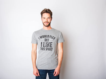 Mens I Would Flex But I Like This Shirt Funny Adult Working Out Gym Tee for Guys Funny T Shirts Cool Fitness Short Sleeve Novelty Tees for Guys Red S