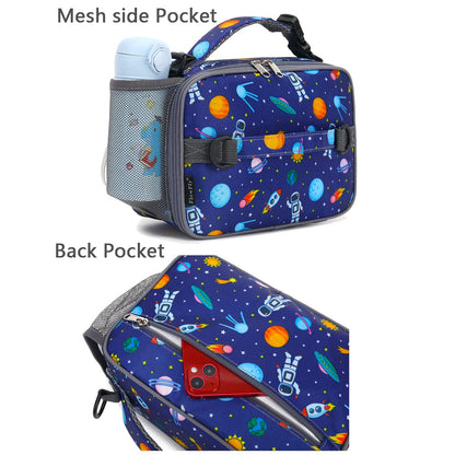 FlowFly Kids Lunch Bag, Durable Insulated School Lunch Box with Shoulder Strap and Bottle Holder, Water-resistant Thermal Small Lunch Cooler Tote for Teen Boys & Girls,Astronaut