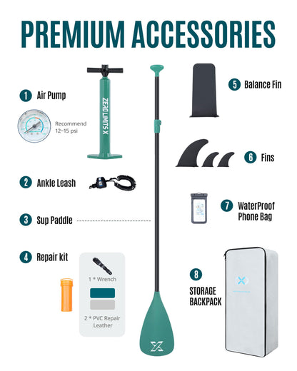 ZLX Inflatable Stand Up Paddle Board, 10'6" SUP Non-Slip Stable Deck Pad, Unique Center Fin, Premium Accessories, Portable Paddleboard for Adults, Beginners, All Skill Levels