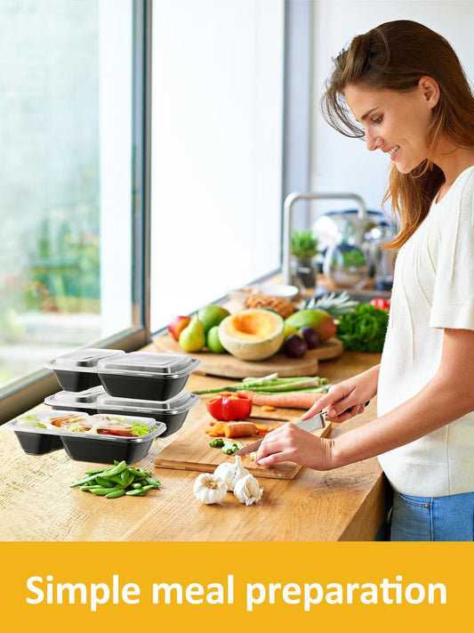 NEEBAKE 60 Sets 32oz Meal Prep Containers 2 Compartment - Plastic Food Storage Containers 2 Compartments with Lids