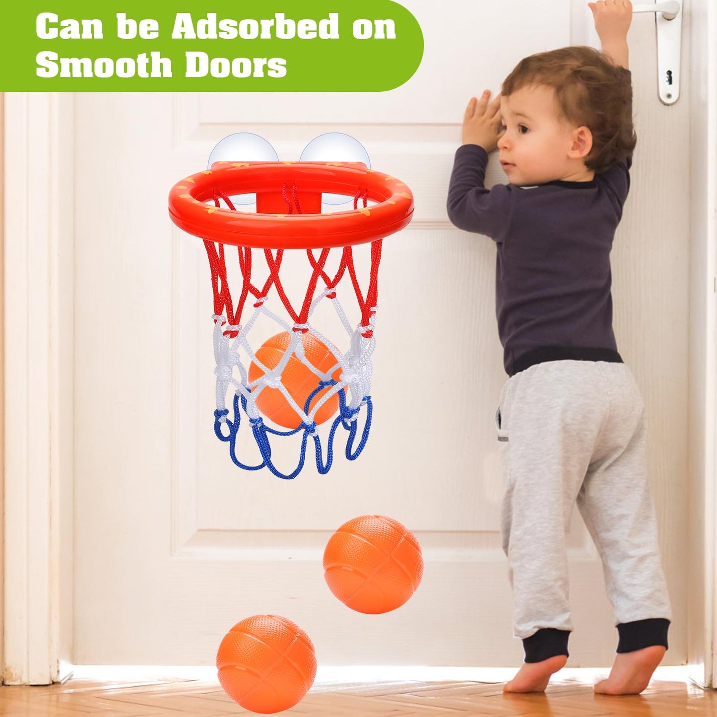 KSABVAIA Bath Toys - Bathtub Basketball Hoop for Kids Toddlers - Bath Toys Shower Toys for Kids Ages 4-8,Suction Cup Basketball Hoop & 3 No Hole Balls Set for Boys Girls
