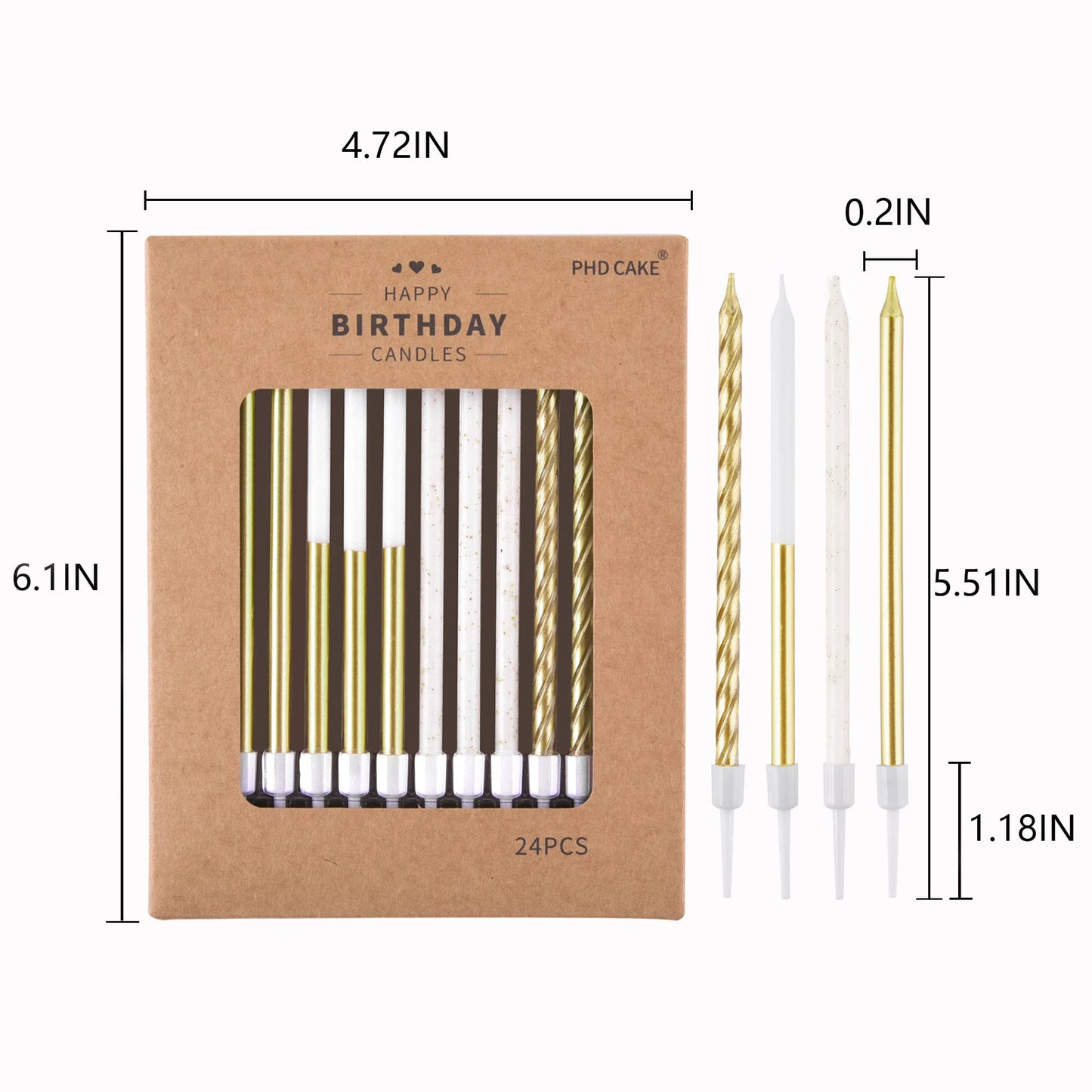 PHD CAKE Gold Metallic Long Thin Metallic Birthday Candles, Cake Candles, Party Candles, Party Decorations, Wedding Candles