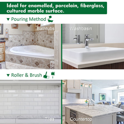 NADAMOO Tub and Tile Refinishing Kit (1kg / 35 oz, with tools), Bathtub Sink Countertop DIY Paint Kit for Bathroom Kitchen Porcelain Fiberglass, Semi-gloss White Coat