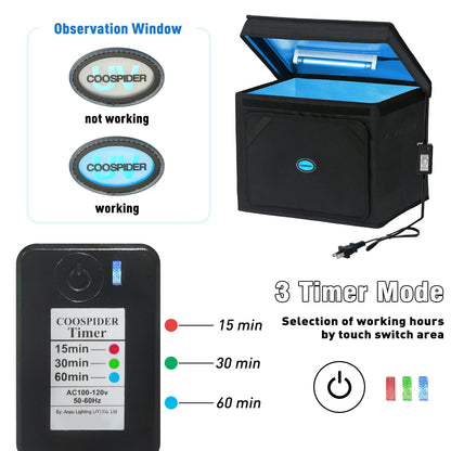 Large UVC Sanitizer Box with Ozone, Foldable Cleaner Bag with Timer, 36L/9.5gal UV Light Bulb Black Tote for Shoes, Cell Phone, Baby Bottle, Key, Towel