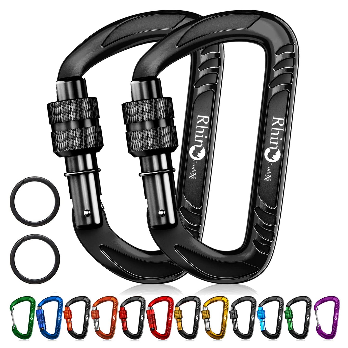 RHINO Produxs 12kN (2697 lbs) Heavy Duty, Locking, Auto Locking, Wiregate Carabiner Clips, for Securing Pets, Outdoor, Camping, Hiking, Hammock, Dog Leash Harness, Keychains