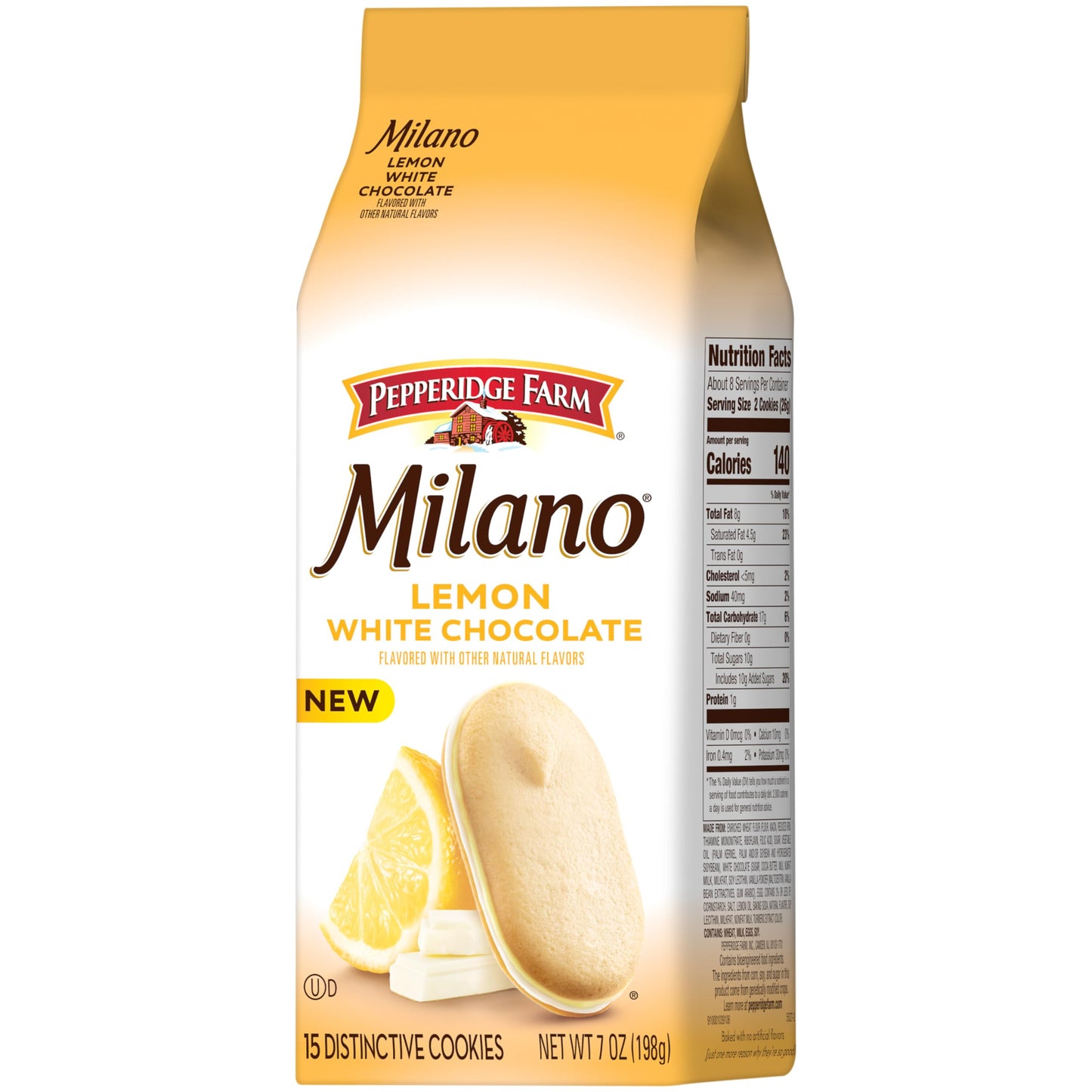 Pepperidge Farm Milano White Chocolate Lemon Flavored Cookies, 7 Oz Bag