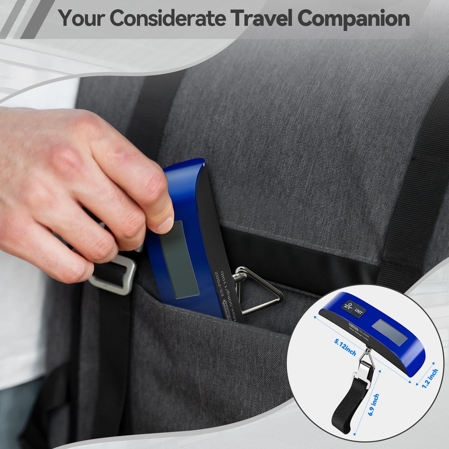 Luggage Scale, Dr.meter Luggage Weight Scale Backlight LCD Display PS02 110lb/50kg Electronic Balance Digital Postal Travel Accessories with Rubber Paint Handle Temperature Sensor, Blue