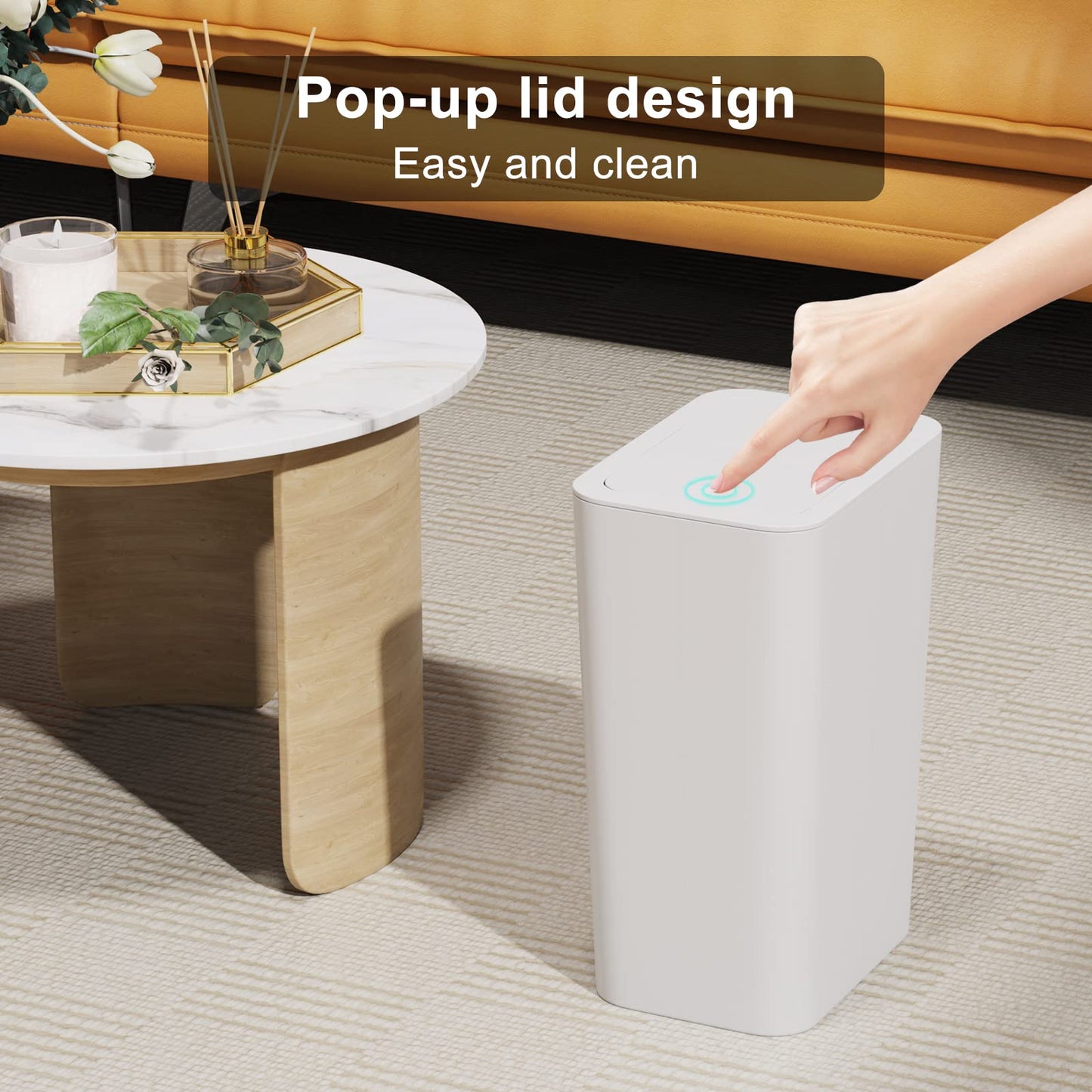 N. NETDOT 3 Pack 10L / 2.6 Gallon Small Trash Can with Lid, Bathroom Garbage Can with Pop-Up Lid, Waste Basket for Bathroom, Kitchen, Bedroom, Powder Room, Craft Room, Office, College (Off White)