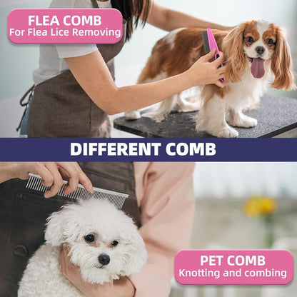 KUEIOX Dog Brush for Shedding,9 PCS in One Pet Slicker Hair Brush Kit with Pet Nail Clipper and File - Dog Cat Grooming Deshedding Undercoat Rake Brush Comb for All Small Large Dogs Cats Pink