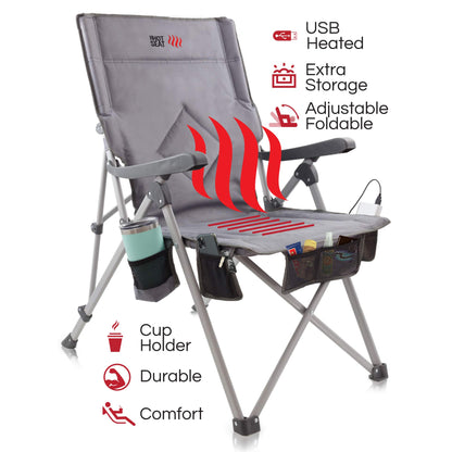 POP Design The Hot Seat, USB Heated Portable Folding Camping Chair, Perfect for Outdoor, Lawn, Patio, Sports, Beach, or Picnics. (Battery Pack NOT Included)