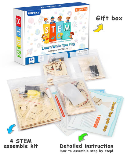 Poraxy 4 in 1 STEM Kits for Kids Age 8-10, Science STEM Projects for Kids 8-12, 3D Puzzles, Educational Craft Building Toys 8-13, Christmas Birthday Gifts for Girls Boys 6 7 8 9 10 11 12 13 Year Old