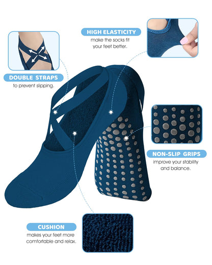 Pilates Grip Socks for Women Men Girls Non Slip Skid Yoga Black Cute Socks Pure Barre Socks with Grips and Straps Anti Slip Grippy Ideal for Ballet Dance Barefoot Workout Home Hospital Gripper Socks