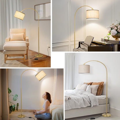 Gold Arc Floor Lamp, Dimmable Floor Lamp for Living Room, Mordern Standing Light with Adjustable Lamp Head, Tall Pole Lamp Over Couch Arched Light for Reading, Bedroom, Office, 9W LED Bulb Included