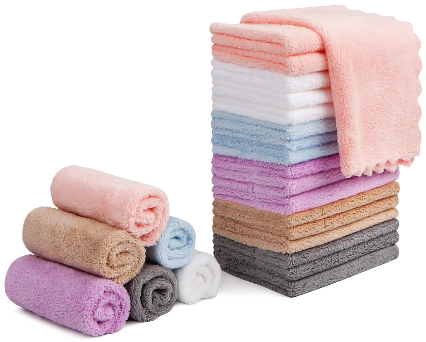 Orighty Makeup Remover Cloths, Cleansing, Reusable, Soft & Washable Coral Fleece Microfiber Washcloths/Towel for Face, Eye, Lips, Pack of 24, 7 x 7 inch