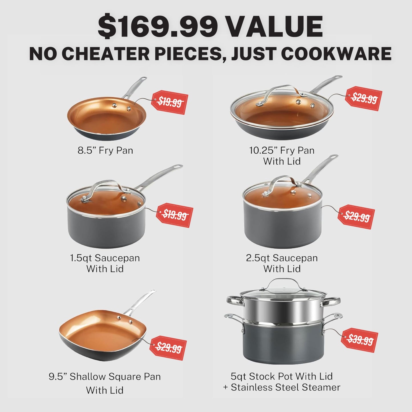 Gotham Steel 12 Pc Ceramic Cookware Set Nonstick, Ceramic Pots and Pans Set Non Stick with Steamer for Cooking, Non Toxic PFOA PFOS Free, Ergonomic Stay Cool Handles, Oven & Dishwasher Safe, Copper