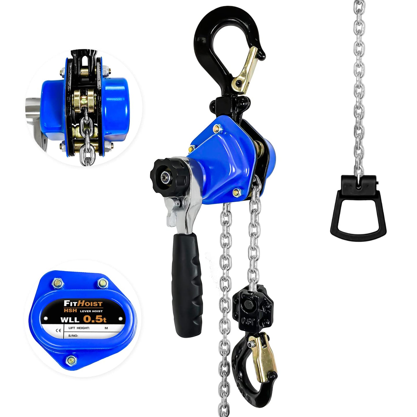 FITHOIST Mini Chain Hoist 1/2 Ton 1100Lbs Capacity 10Ft Lift Manual Lever Chain Hoist Alloy Steel G80 Chain 2 Heavy Duty Hooks, for Garages Warehouse Automotive Machinery
