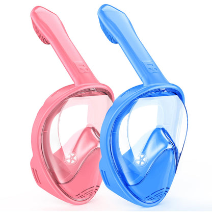 Kids Snorkel Mask Full Face, Snorkeling Gear for Kids 2-14 with Camera Mount, 180 Degree Panoramic View Snorkeling Set Anti-Fog Anti-Leak (Blue Pink)